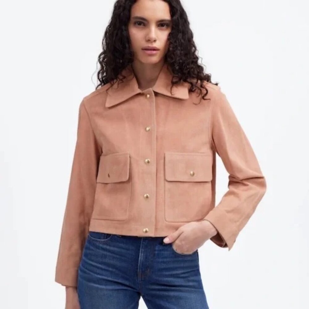 Madewell Suede Boxy Crop Chore Jacket‎ Pale Blush Medium NEW
